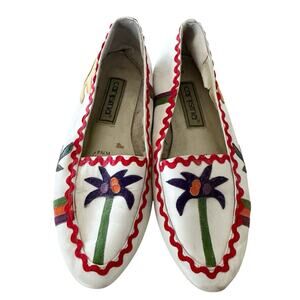 Carysma Club Women 7:5 White Leather Flat Loafer Tropical Palm Sun